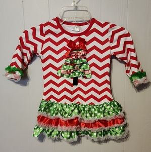Christmas Tree Shirt Girl's Toddler Medium Holiday Xmas Ruffles Long Sleeve B215